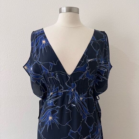 Club Monaco Blue Floral 100% Silk Kaftan Maxi Dress Women’s Size 2 - Picture 4 of 15